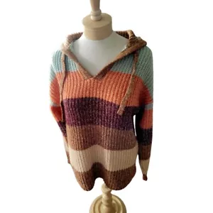 C&C California Hooded Stripe Sweater Neutral Earthtones Size Large - Picture 1 of 6