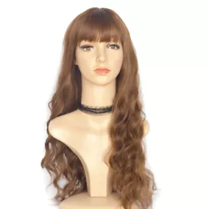 Light Brown Wigs with Bangs for Women 26 In Long Wavy Synthetic Daily Party Wig - Picture 1 of 5