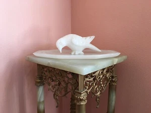VINTAGE MID CENTURY CARVED STONE BIRD ART SCULPTURE WITH CARVED STONE TRAY - Picture 1 of 11