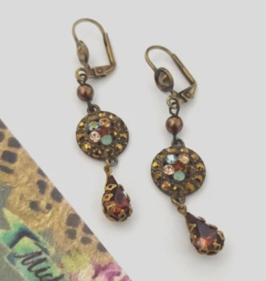 Michal Negrin Earrings Long Brown With Swarovski Crystal Victorian Deco Romantic - Изображение 1 из 4