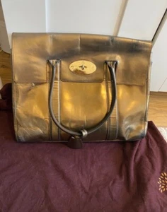 Mulberry Metallic Bronze Patent Leather Bayswater Large Womens Shoulder Handbag - Picture 1 of 8