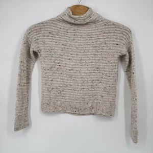 Madewell Women's Size XS Mock Neck Knit Ribbed Sweater Beige Wool Blend Specks - Picture 1 of 5