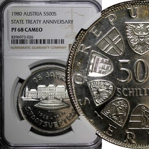Austria Silver PROOF 1980 500 Schilling NGC PF68 CAMEO TOP GRADED KM# 2948 (26) - Picture 1 of 5