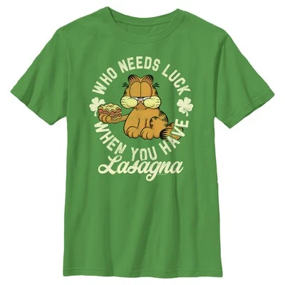 Boy's Garfield St. Patrick's Day Who needs Luck when You have Lasagna T-Shirt - Image 1 of 2