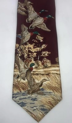 Ducks Unlimited Men's Necktie Tie Silk Flying Mallard Ducks Nature Made US 56.5” - Image 1 of 4