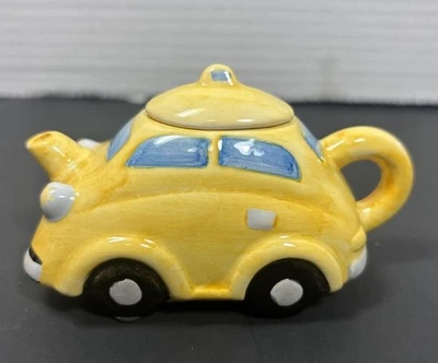 Crema cerámica Volkswagen Beetle amarilla vintage con tapa Foto 1 de 4