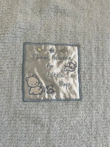 JUST BORN Chenille Baby Blanket “Thank Heaven for Little Boys” Teddy Bear blue - Picture 1 of 5