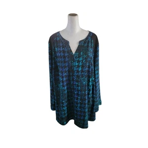 Catherines geometrische Bluse Damen 1X mehrfarbig Wildlederimitatbesatz Übergröße Top - Bild 1 von 11