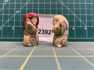 7772392 Netsuke Tallado Kabuki Renjishi Rojo Y Blanco León Bailarines Foto 1 de 4