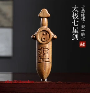 3.5*1.4*9.9cm Hand Carved Green Sandalwood Netsuke:Beidou Taiji Seven Star Sword - Picture 1 of 5