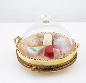 Limoges Gourmet Cheese Platter Dome Mouse Clasp Hand Painted Trinket Box - Foto 1 di 7