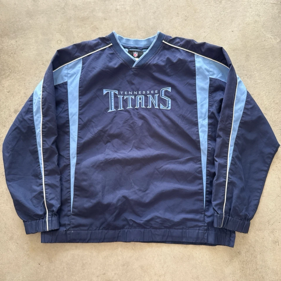Vintage NFL Tennessee Titans Pullover Nylon Windbreaker Embroidered V Neck L - Image 1 of 4