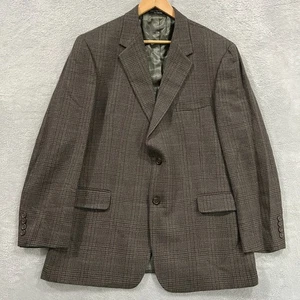 Andrew Fezza Blazer Mens 46R Brown Plaid Lambswool Sport Coat Jacket Wool VTG - Picture 1 of 14