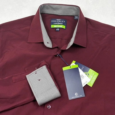 NUEVO CON ETIQUETAS Camisa Elástica en 4 Vías Construct Para Hombres L Púrpura Manga Larga Calce Ajustado Puño Abatible Foto 1 de 4