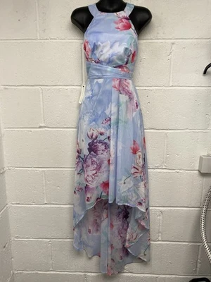 Lipsy VIP Tori Pale Blue Floral Print Halter Neck Dress Size 8 RRP£150 PK2003570 - Image 1 of 4