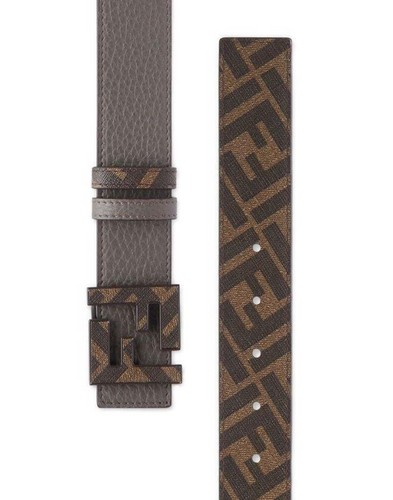 NUOVA CINTURA FENDI FF PELLE GRIGIA TELA REVERSIBILE FF FIBBIA DRES 100 40