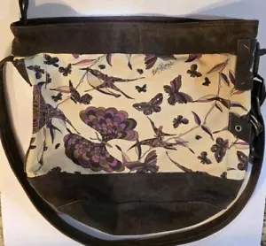 Lucky Brand X-Large Runaway Carryall Canvas Suede Leather Hobo Bucket Bag - Picture 1 of 13