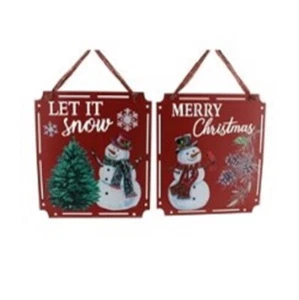 Festive 2 assorted Red Metal Snowmen Signs 27cm P026150 - Picture 1 of 1