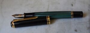 Pen Fountain Pen Pelikan M 800 IN Resin Green Grooved & Black - Gold 18 K - Fine