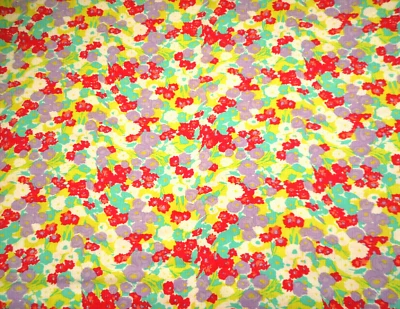 Tecido de algodão por meio jarda Lt roxo Dk rosa água com branco floral em verde limão #C - Imagem 1 de 2