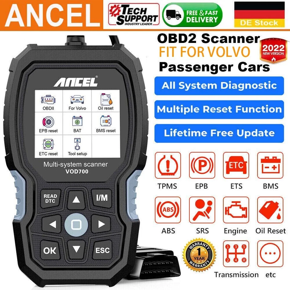ANCEL VOD700 Profi Diagnosegerät OBD2 Gerät All System Auto Scanner fitfür Volvo - Bild 1 von 4