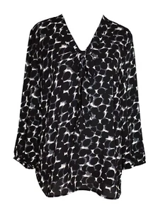 New TALBOTS 8 Top Black White Abstract Spotted Tied V Neckline Blouse NWT - Picture 1 of 4
