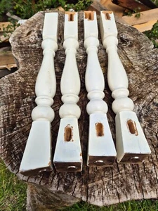 4 tlg.Beine altes gedrechseltes Tischuntergestell Art Deco Shabby weiß Buche - Bild 1 von 14