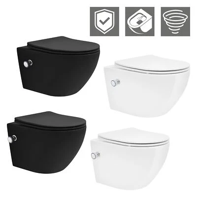 ECD-GERMANY WC suspendu sans rebord fonction bidet nano-vitrification court/long blanc/noir