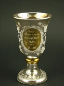Rare Farmhouse Silver / Silver Glass Footed Cup with Dedication, Dated 1862. - Picture 1 of 7