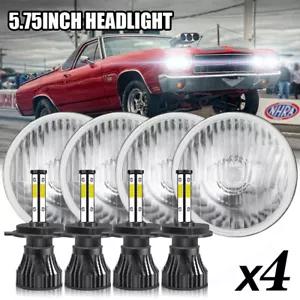 5-3/4 Crystal Clear Metal Glass Headlight LED 4000Lm H4 Light Bulb Headlamp Set - Picture 1 of 23