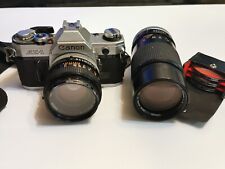 Vintage Canon AE-1 35mm SLR Film Camera 2 Lenses 50mm 200mm + Royal Lens Filters