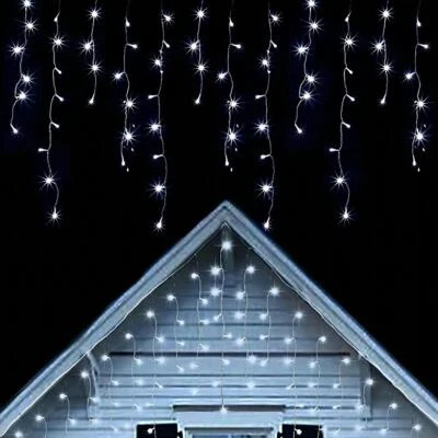 New In Christmas Outdoor Fairy Icicle Lights Cool White Colour with 8Modes+Timer - Image 1 of 4