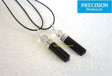 Black Tourmaline Point w/ Quartz Crystal Top Precision Pendulum Pendant Necklace