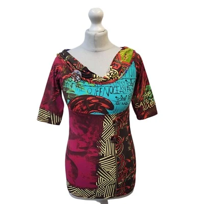 Save The Queen винтажный Y2K верхний разноцветный драпировки 3/4 рукав Топ размер M новый с этикетками - Изображение 1 из 4