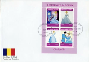 Disney Stamps Chad 2019 FDC Cinderella Cartoons Animation 4v M/S - Picture 1 of 1
