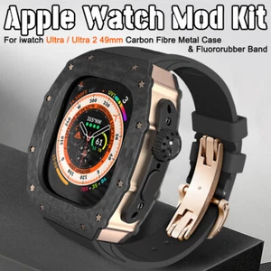 Genuine Carbon Fiber Mod Kit Case for Apple Watch Ultra 2 49mm Fluororubber Band - Picture 1 of 33