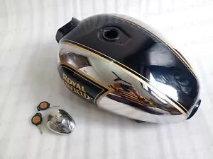 Royal Enfield 500cc Petrol Gas Fuel Tank Black & Chrome With Cap - Picture 1 of 5