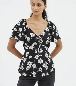 GEORGE LADIES BLACK & WHITE SILKY LAYER CAP SLEEVE BLOUSE BNWT UK 14 £15 - Picture 1 of 5