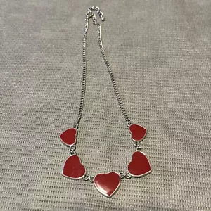 Silvertone rote Herz Harz Kostüm Halskette - Bild 1 von 2
