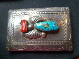 Amazing Navajo Sterling Belt Buckle Richard Henry Yazzie Signed RHY Turquoise - Picture 1 of 5