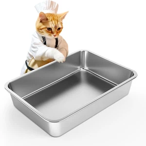 Stainless Steel Cat Litter Box, Large Metal Litter Pan for Cats Rabbits, Kitty L - Picture 1 of 8