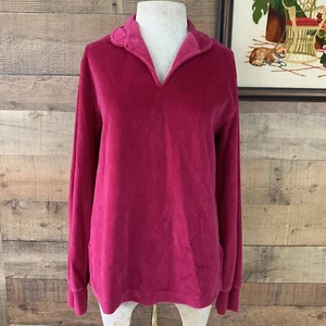 Vintage 1970s 1980s  Magenta Velour Sweatshirt Style Top M/L - Picture 1 of 6