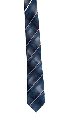 Stacy Adams Blue/White/Silver Metallic Sheen Geometric Squares Pattern Mens Tie - Image 1 of 4