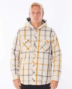 Rip Curl Barlow Hooded Flannel Shacket Button Fleece Lined Jacket Plaid M Used - Picture 1 of 7