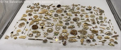 Lote a granel de broches de disfraz en tono dorado de 3,3 lb; camafeo, hojas y más Foto 1 de 4