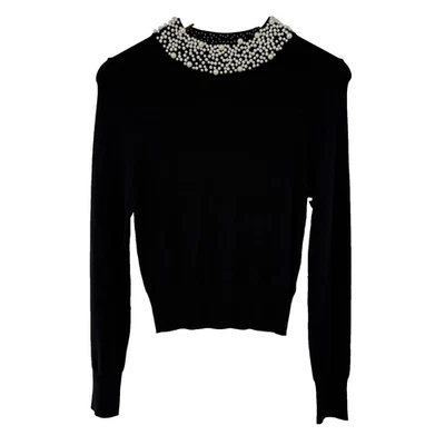 Velvet Fleur Womens Pearl Collared Pullover Sweater M Black Stretch Retro Twee - Image 1 of 4