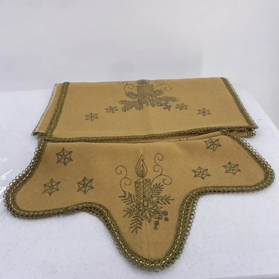 Lindhorst Silver Star Candle Stamped Runner & Doily For Embroidery Germany Vtg - Image 1 of 4
