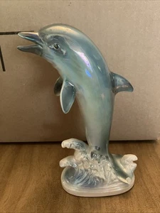 Schillernde perlmuttfarbene Porzellan Keramik springender Delfin Figur 7,25 Zoll hoch Japan - Bild 1 von 7