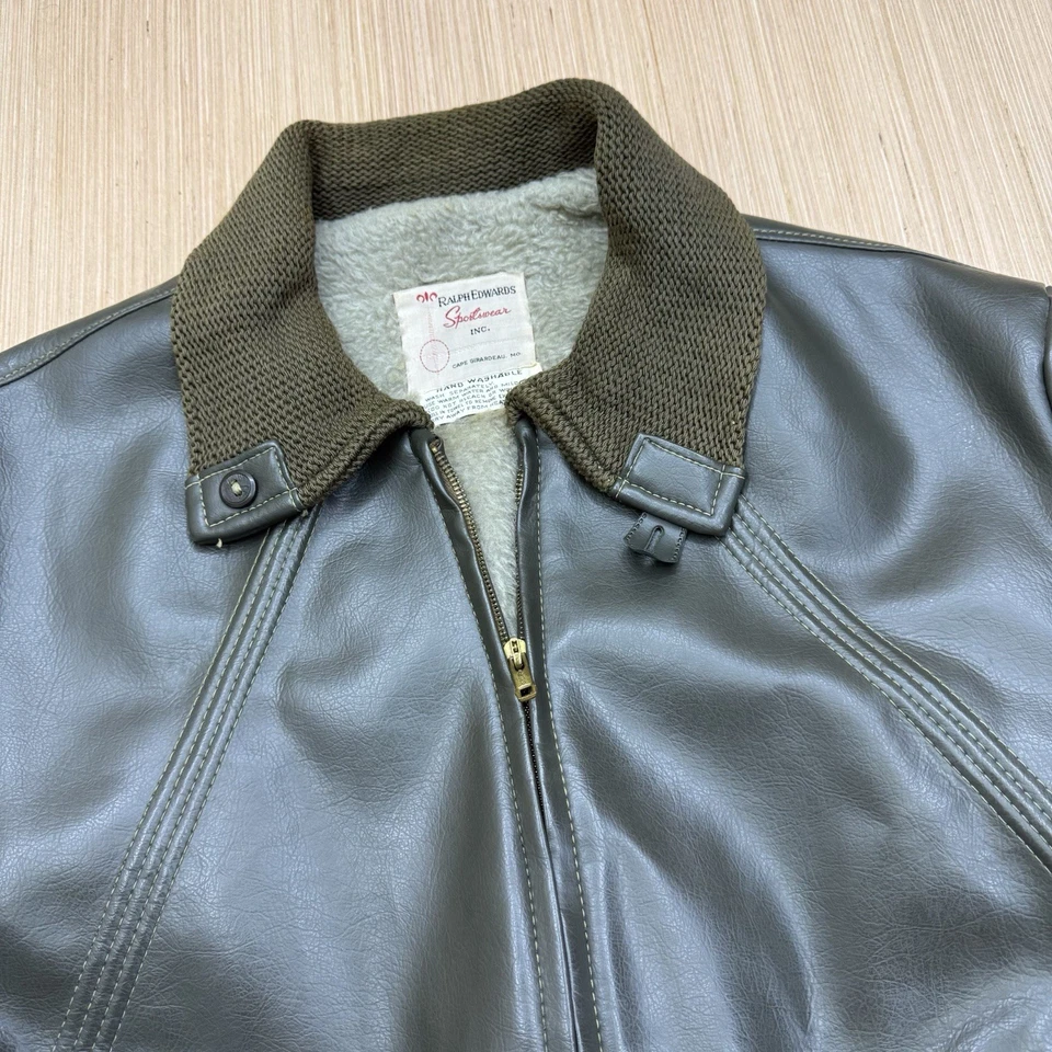 Vintage 60’s Knit Collar Leather Bomber Flight Jacket Ralph Edwards Sportswear - Image 1 of 4
