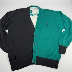 Players By Van Heusen Golf Scene Cardigan Sweater XL Black Green Mens READ - Picture 1 of 9